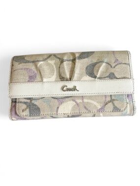 COACH SOHO OPTIC LINEN PLEATED WALLE -Vintage / Cream Purple Beige Y2K VINTAGE